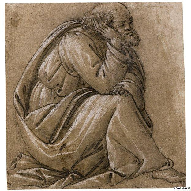 Sandro Botticelli, Study for a seated St Joseph, his head resting on his right hand,