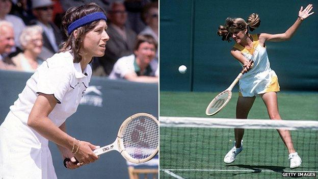 Martina Navratilova and Tracey Austin at Eastbourne in the late 1970s/early 1980s