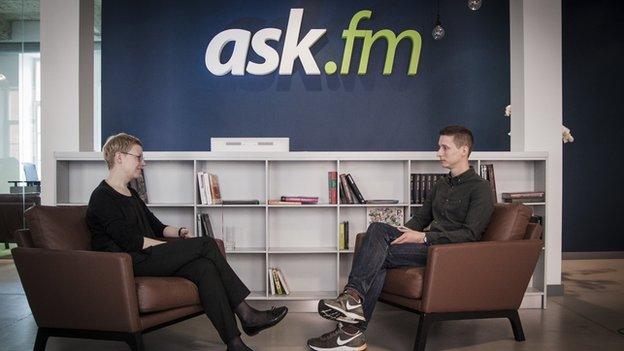 Ms Biseniece was speaking to Newsbeat's technology reporter Jonathan Blake at Ask.fm's headquarters in Latvia