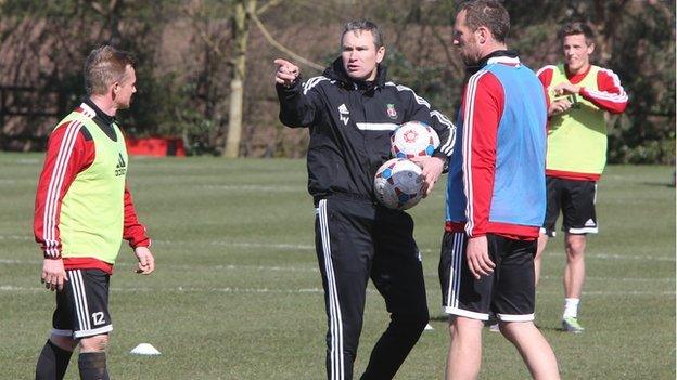 Wrexham manager Kevin Wilkin in training