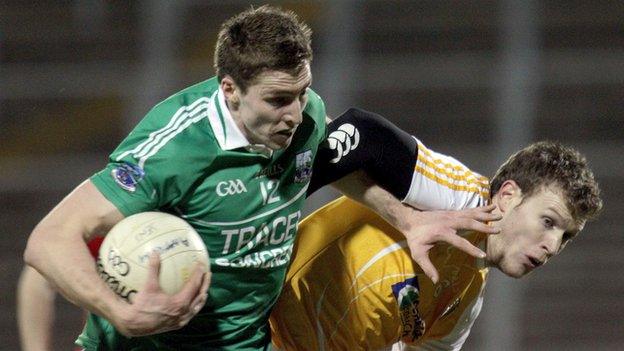 Fermanagh's Eoin Donnelly and Antrim's Justin Crozier