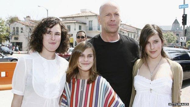 Scout (far right) pictured in 2006 with father Bruce and sisters Rumer and Tallulah