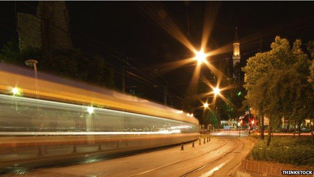 Fast train at night