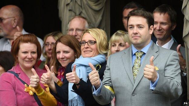 Comedian Jason Manford (right) and others