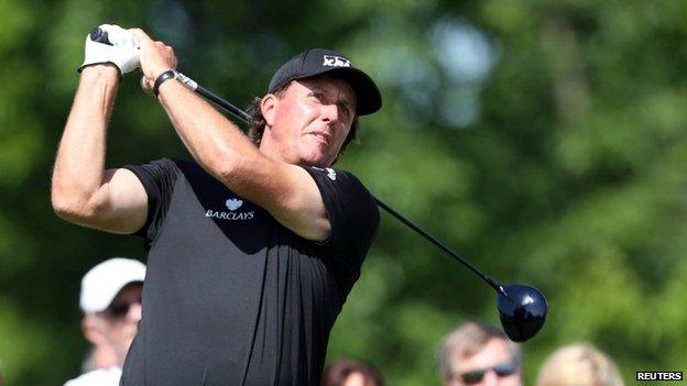 Phil Mickelson tees off during the second round of The Memorial Tournament at Muirfield Village Golf Club on 30 May