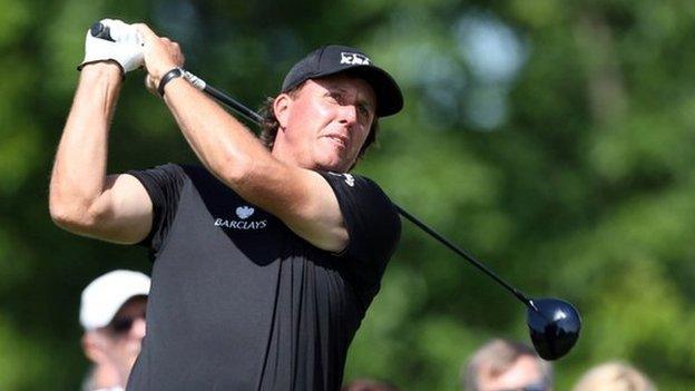 Phil Mickelson tees off during the second round of The Memorial Tournament at Muirfield Village Golf Club on 30 May