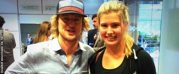 Eugenie Bouchard (right) and actor Owen Wilson