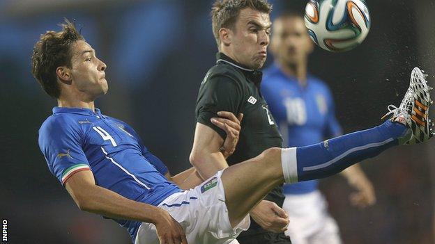 Italy's Mattia De Sciglio challenges Seamus Coleman