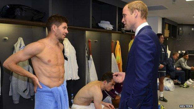 Steven Gerrard (left) talks to Prince William (right)