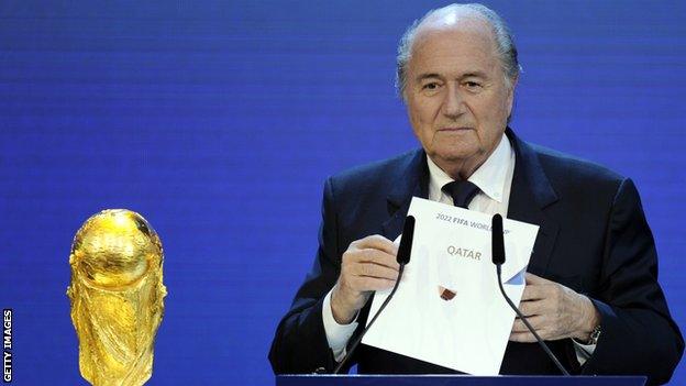 Fifa president Sepp Blatter reveals Qatar as the winner of the 2022 World Cup