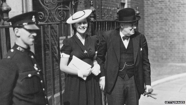 Winston Churchill with Mary Soames outside 10 Downing Street, London 3 July 1942.