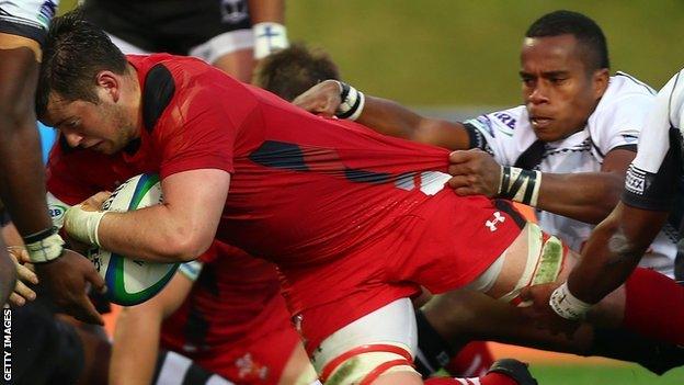 James Benjamin goes over for Wales Under-20 against Fiji U20