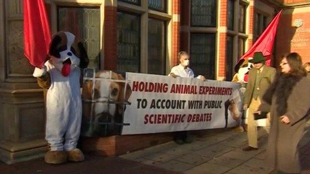 Protesters outside council meeting