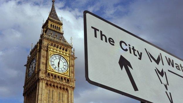 Big Ben and a sign for the City