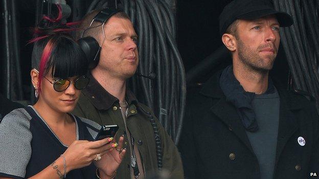 Lily Allen and Chris Martin watch Ed Sheeran at Radio 1's Big Weekend