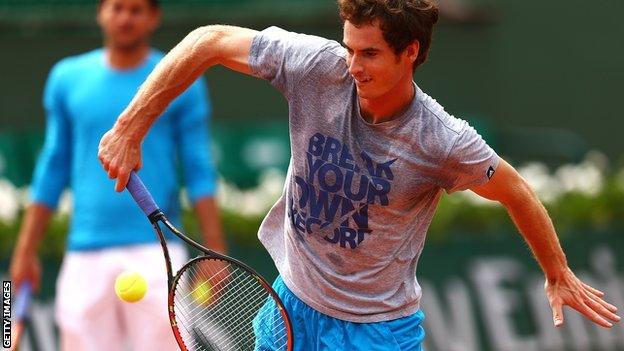 Andy Murray in practice on Tuesday