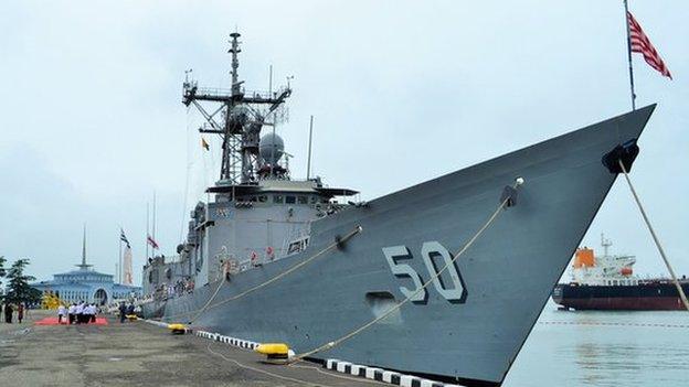 In this handout photo provided by the U.S NAvy, The guided-missile frigate USS Taylor (FFG 50) is docked for a scheduled port visit on May 8, 2014