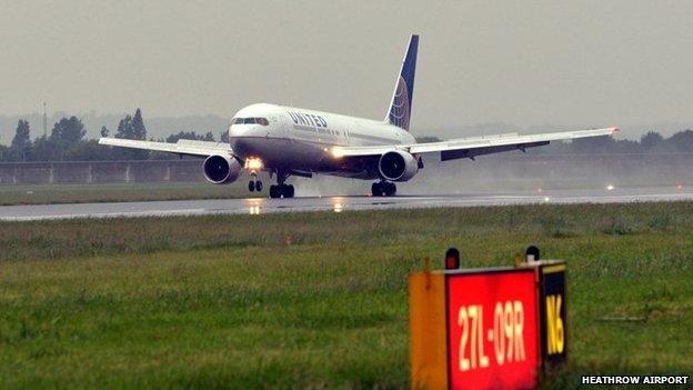 The first flight lands at Heathrow Terminal 2