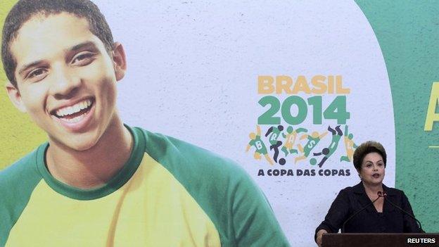 President Dilma Rousseff speaks during a World Cup ceremony at the Planalto Palace in Brasilia on 2 June 2014