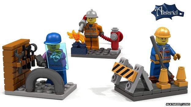 Three female professional Lego minifigures