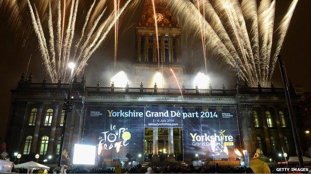 Fireworks outside Leeds Town Hall