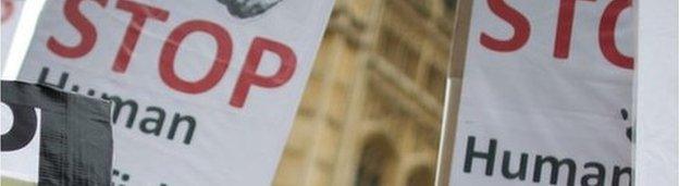 Demo outside parliament on Anti-slavery Day 2013