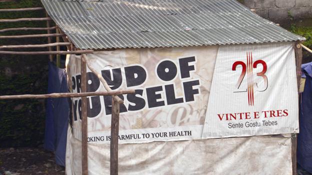 Shack with cigarette advertising, East Timor