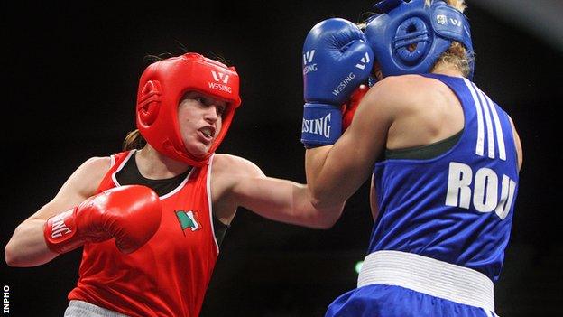 Katie Taylor during her victory over Romania's Lavinia Mera at the European Amateur Championships on Wednesday