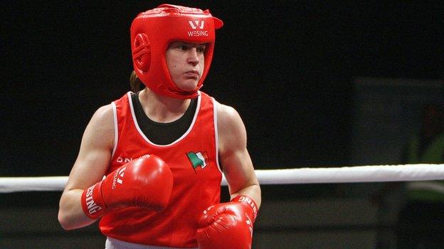 Katie Taylor during her victory over Romania's Lavinia Mera at the European Amateur Championships on Wednesday