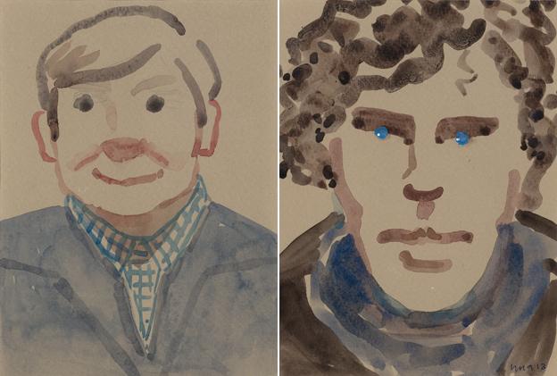 Martin Freeman and Benedict Cumberbatch, as painted by Una Stubbs