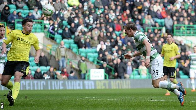 Stefan Johansen scores for Celtic against St Mirren