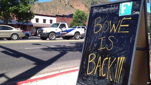 A sign celebrating the release from captivity of Sgt Bowe Bergdahl in Hailey, Idaho, on 4 June 2014