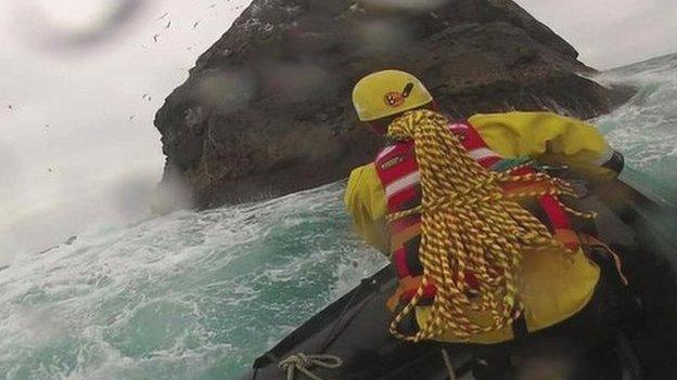 Nick Hancock approaching Rockall by boat