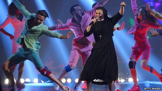 Sister Cristina performs on The Voice Of Italy on 7 May 2014