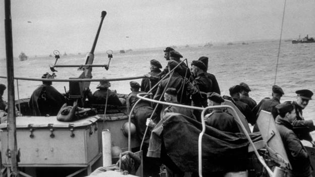 British troops on their way to Normandy to take part in the D-Day landings on June 6, 1944