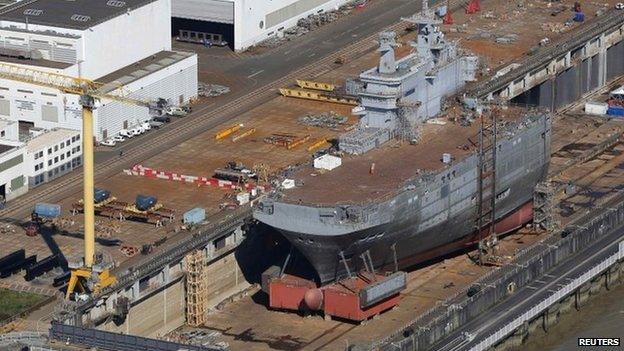 Mistral-class helicopter carrier Sevastopol at a shipyard in St Nazaire (May 2014)