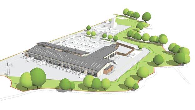 Impression of planned fire and ambulance station for Wrexham