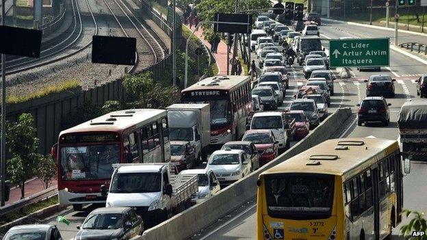 Traffic jam during Sao Paulo strike