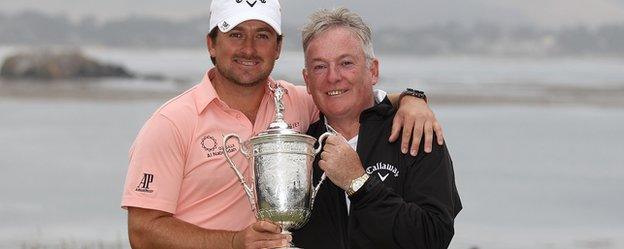 Graeme McDowell celebrates winning the US Open 2010