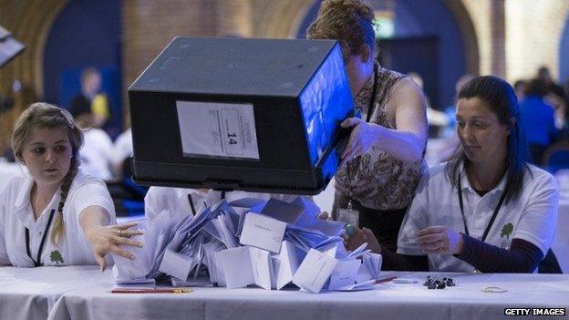 Counting ballot papers in the Newark by-election