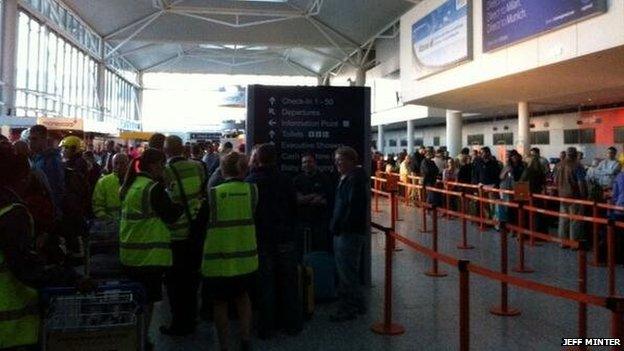 Inside Bristol Airport's terminal