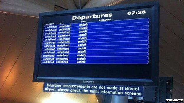 A departure information display monitor inside the airport terminal