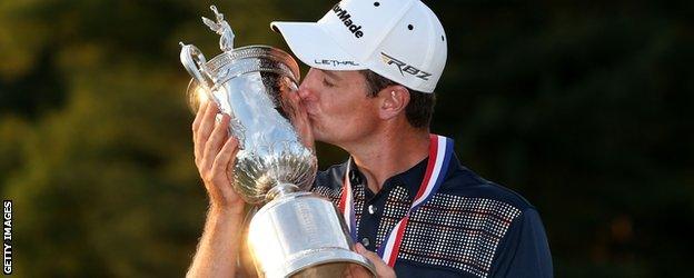 Justin Rose celebrates winning the 2013 US Open