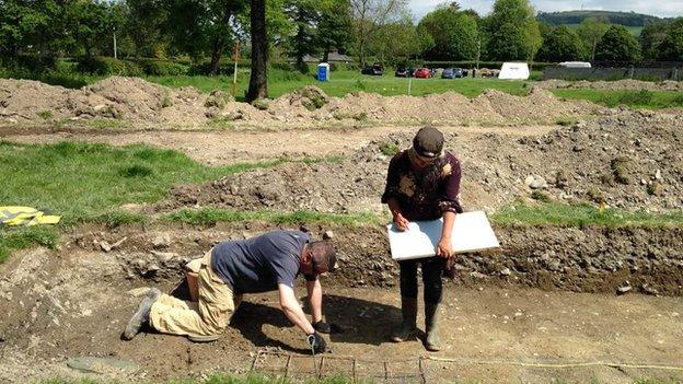 Archaeologists working on the Llanllyr nunnery excavation