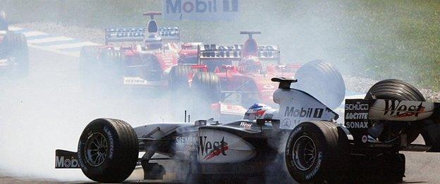 Kimi Raikkonen crashes during the 2003 German GP