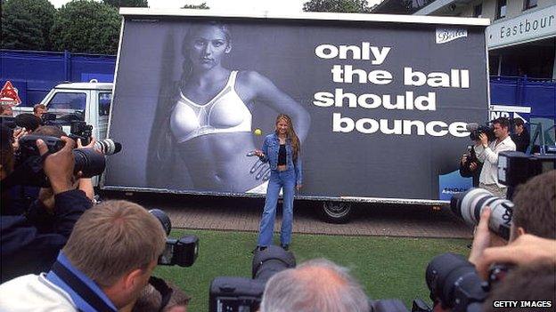 Anna Kournikova launches a bra advertising campaign at Eastbourne in 2000