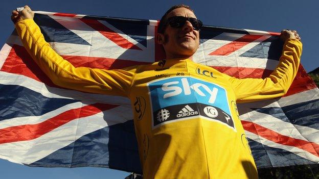 Bradley Wiggins celebrates winning the Tour de France