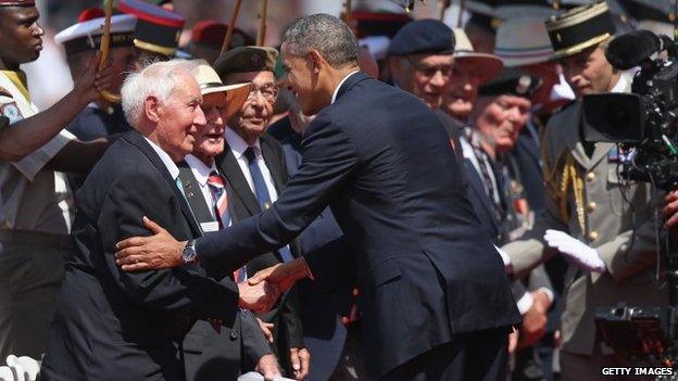 President Obama greets veterans