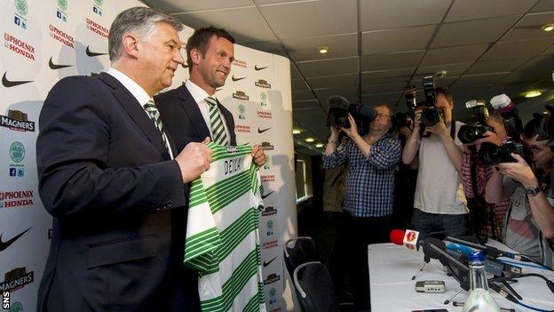 Celtic chief executive Peter Lawwell and new manager Ronny Deila