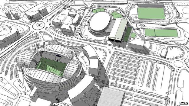 Artist's impression of the redevelopment around the Reebok Stadium